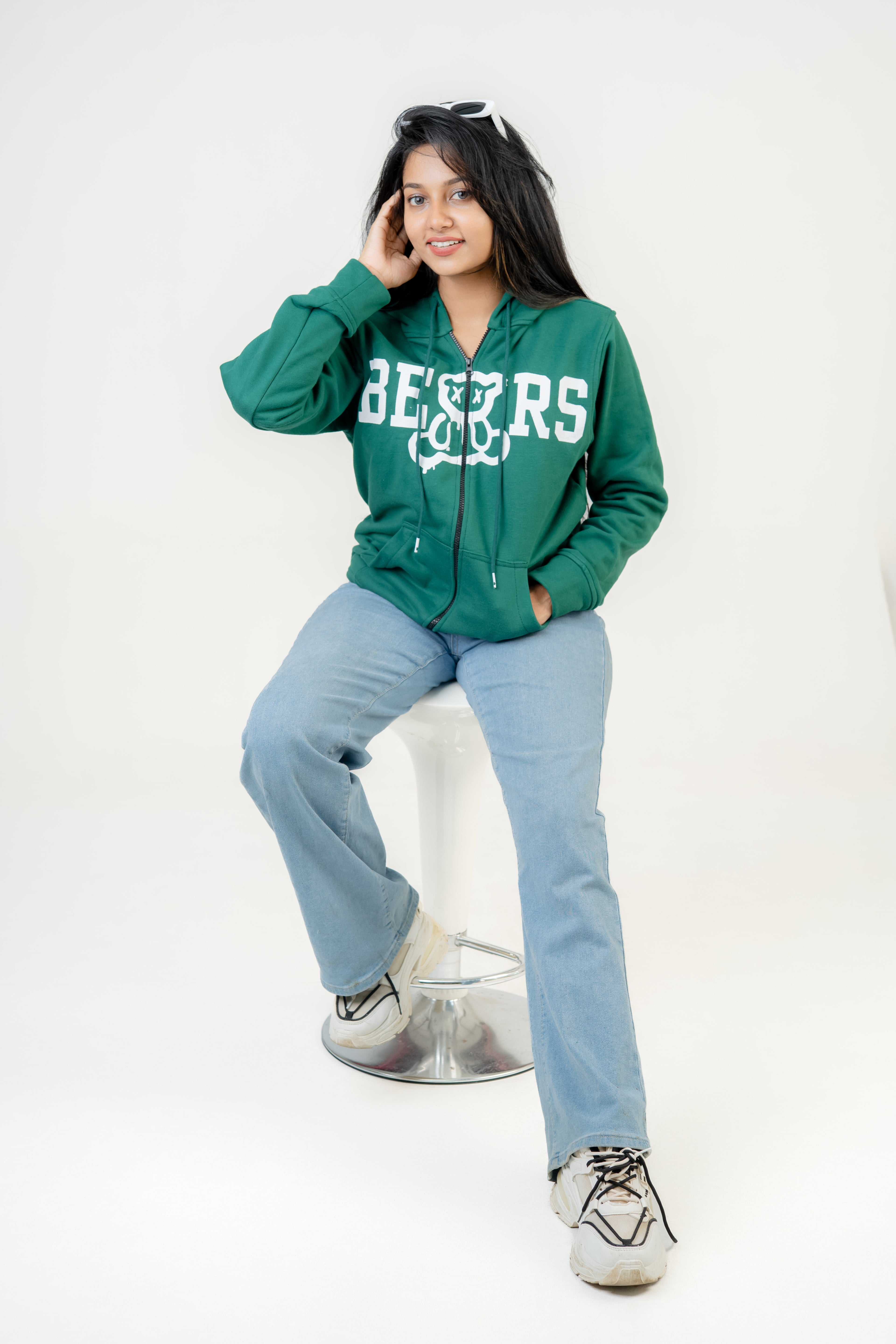 Bears Green Fleece Hoodie With Zipper