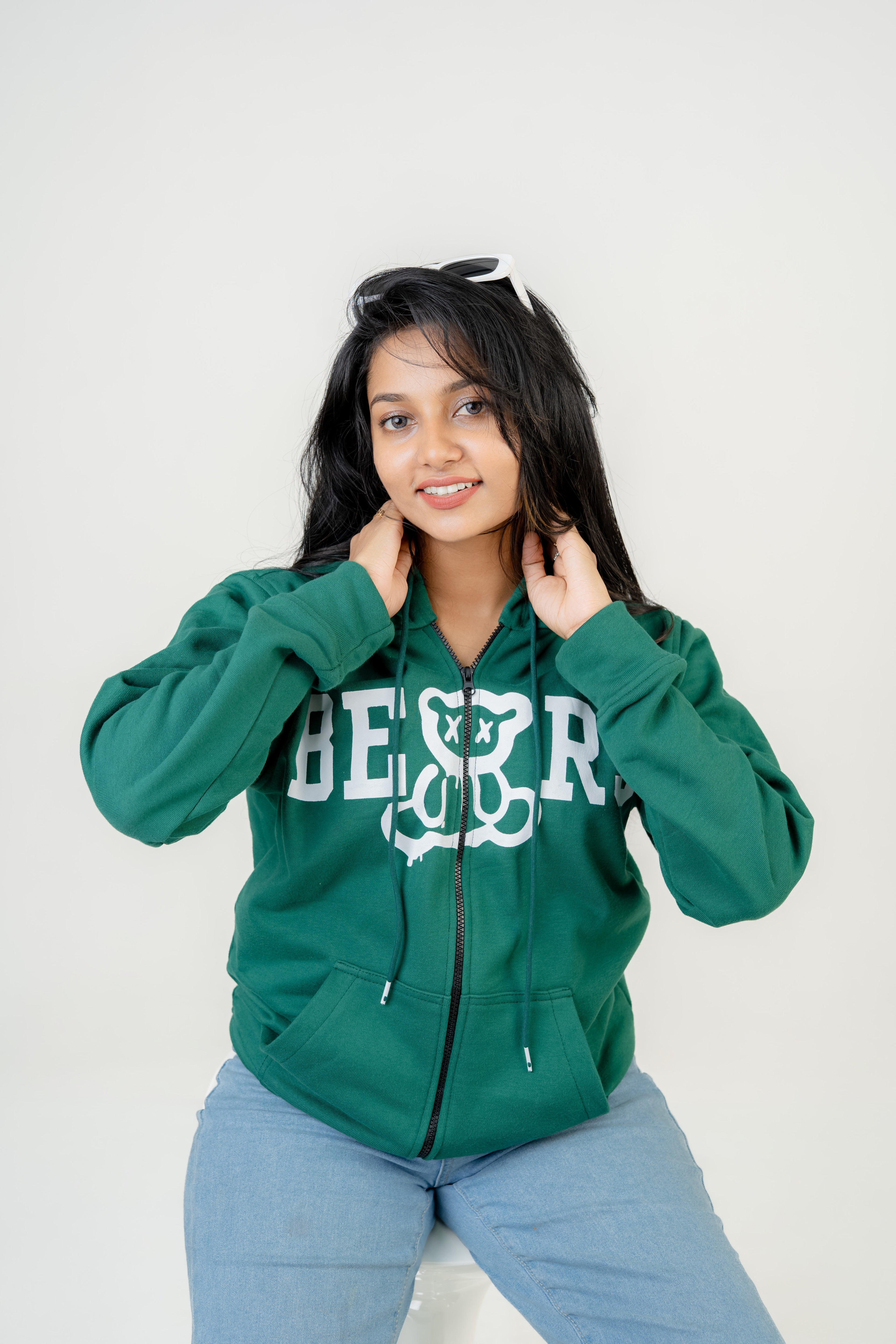 Bears Green Fleece Hoodie With Zipper