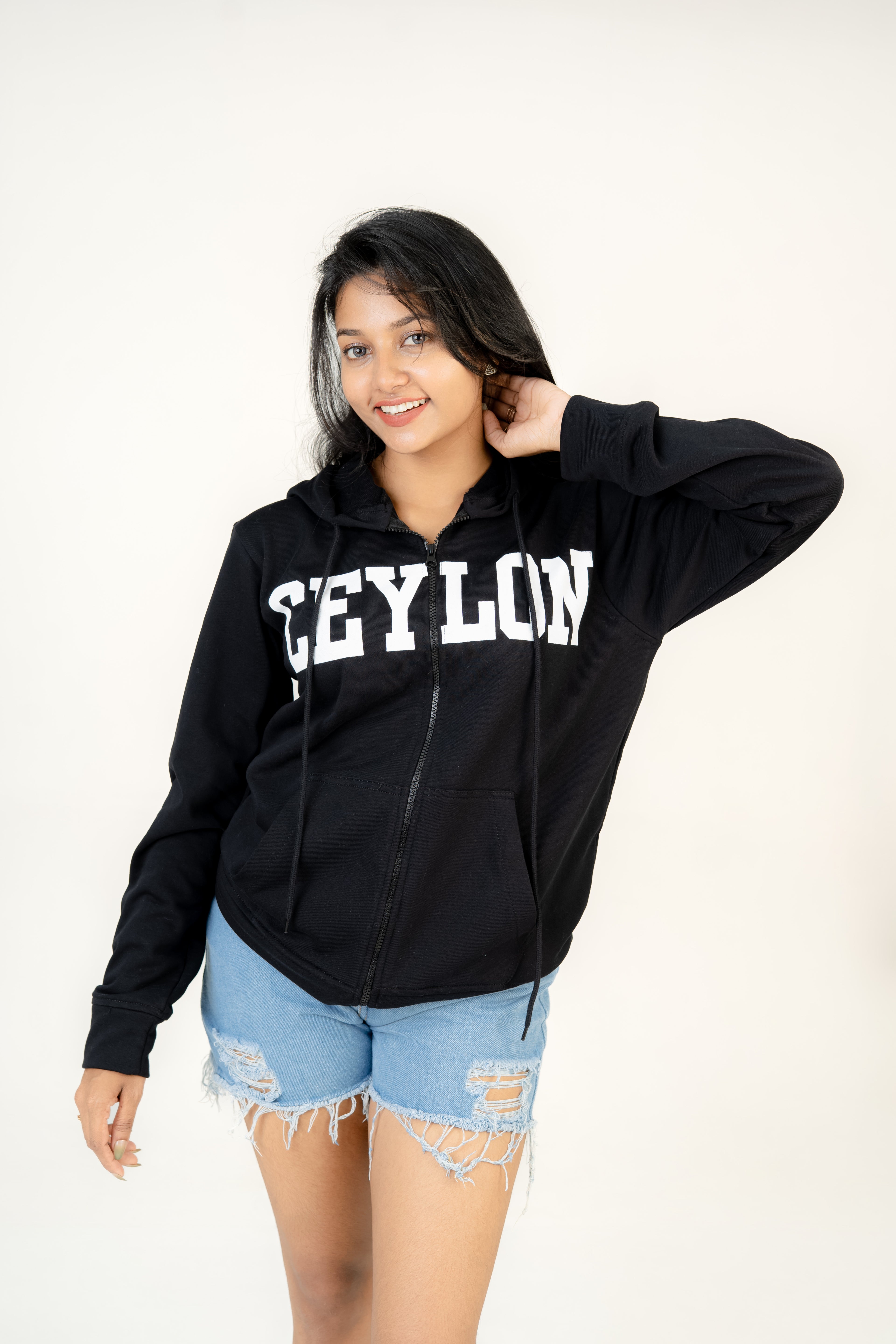 Ceylon Black Fleece Hoodie With Zipper
