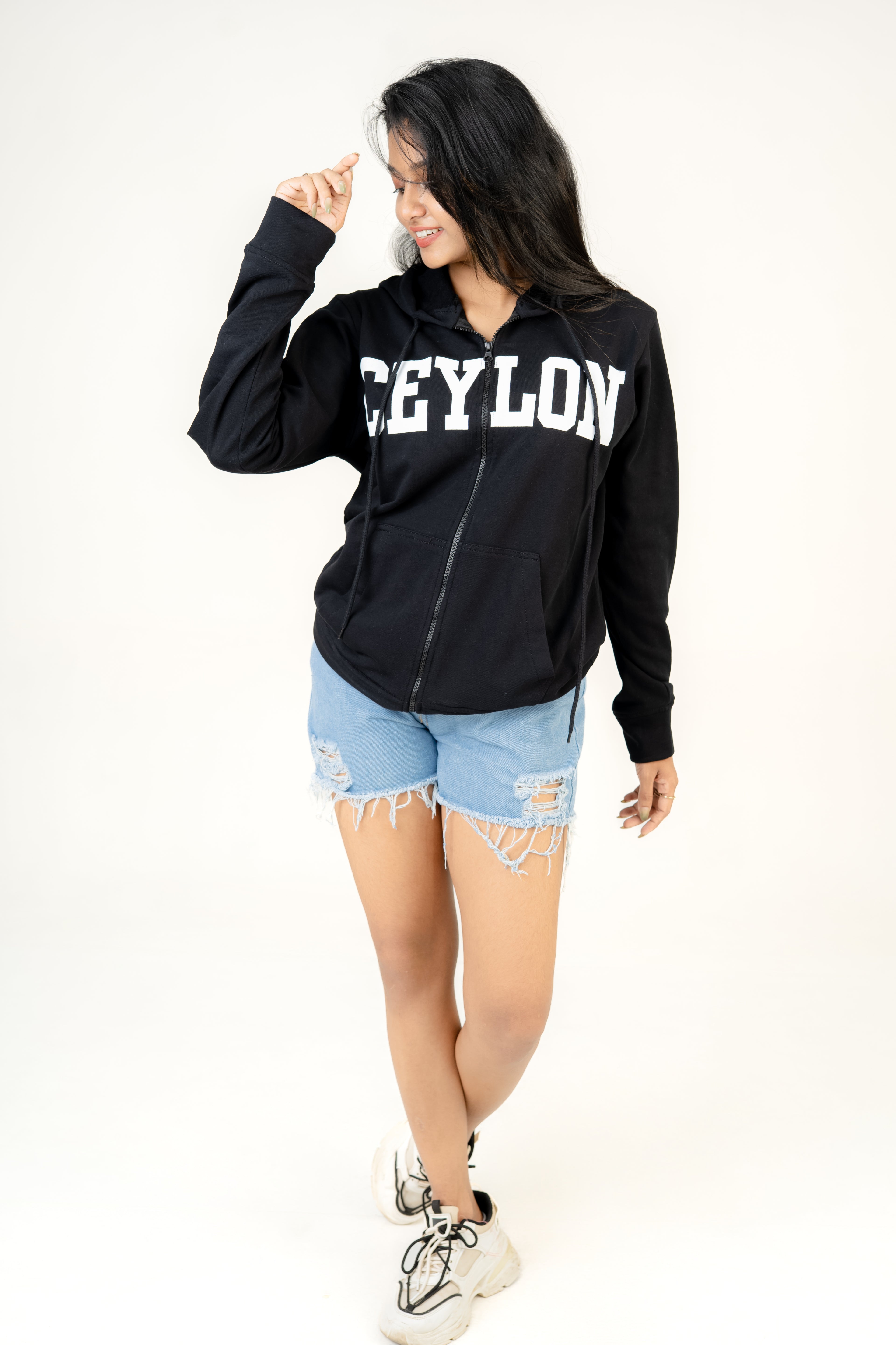 Ceylon Black Fleece Hoodie With Zipper