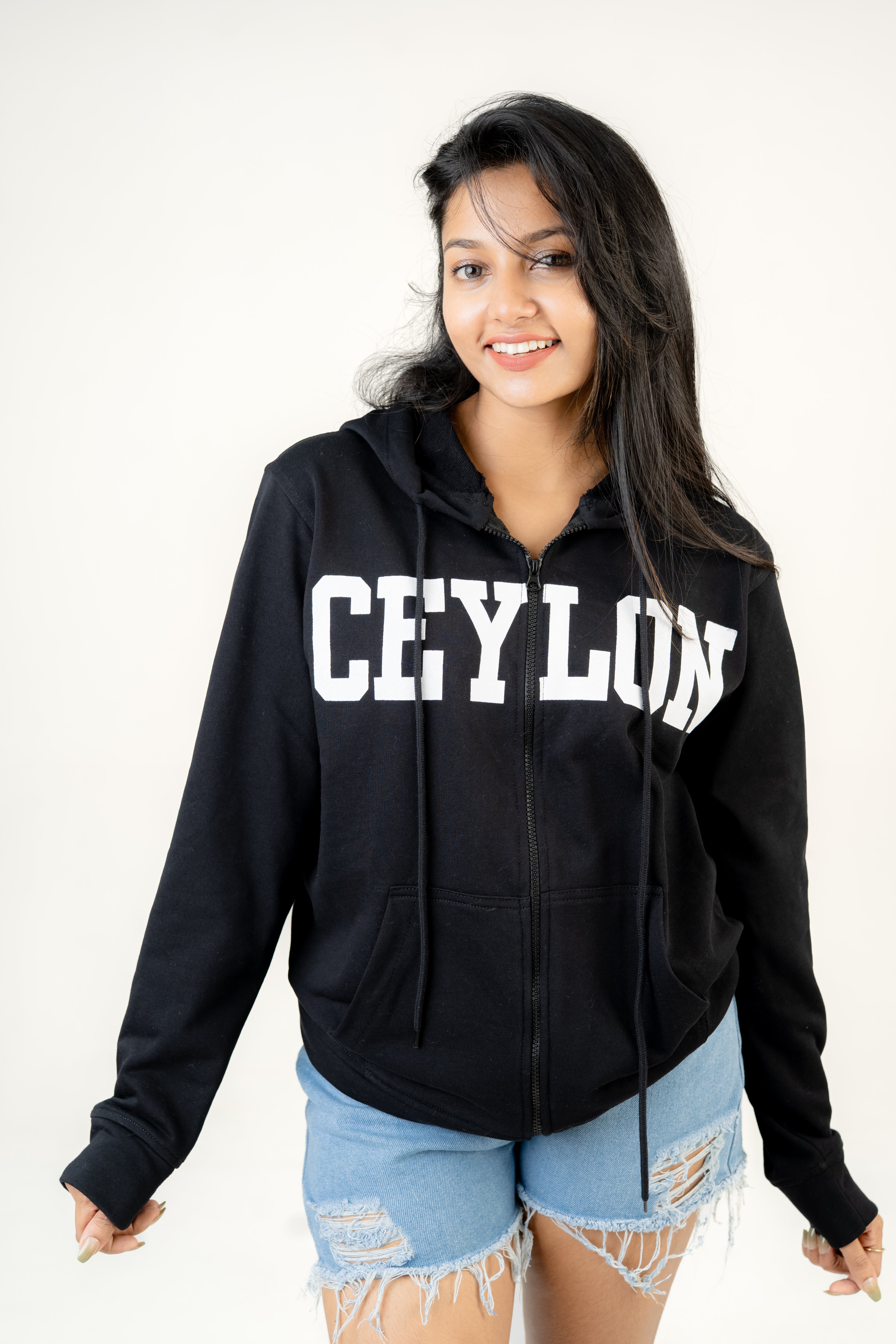 Ceylon Black Fleece Hoodie With Zipper