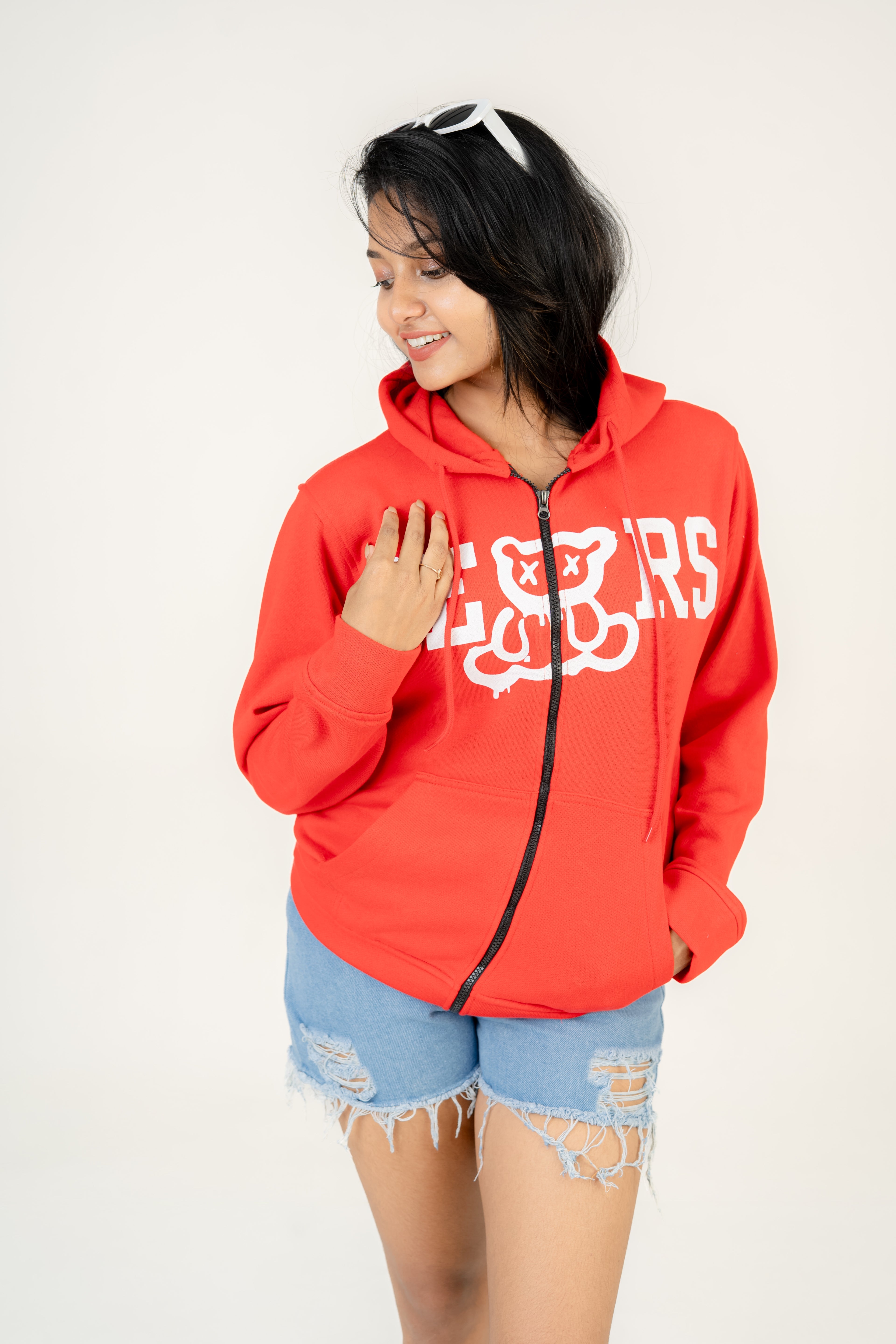 Bears Red Fleece Hoodie With Zipper