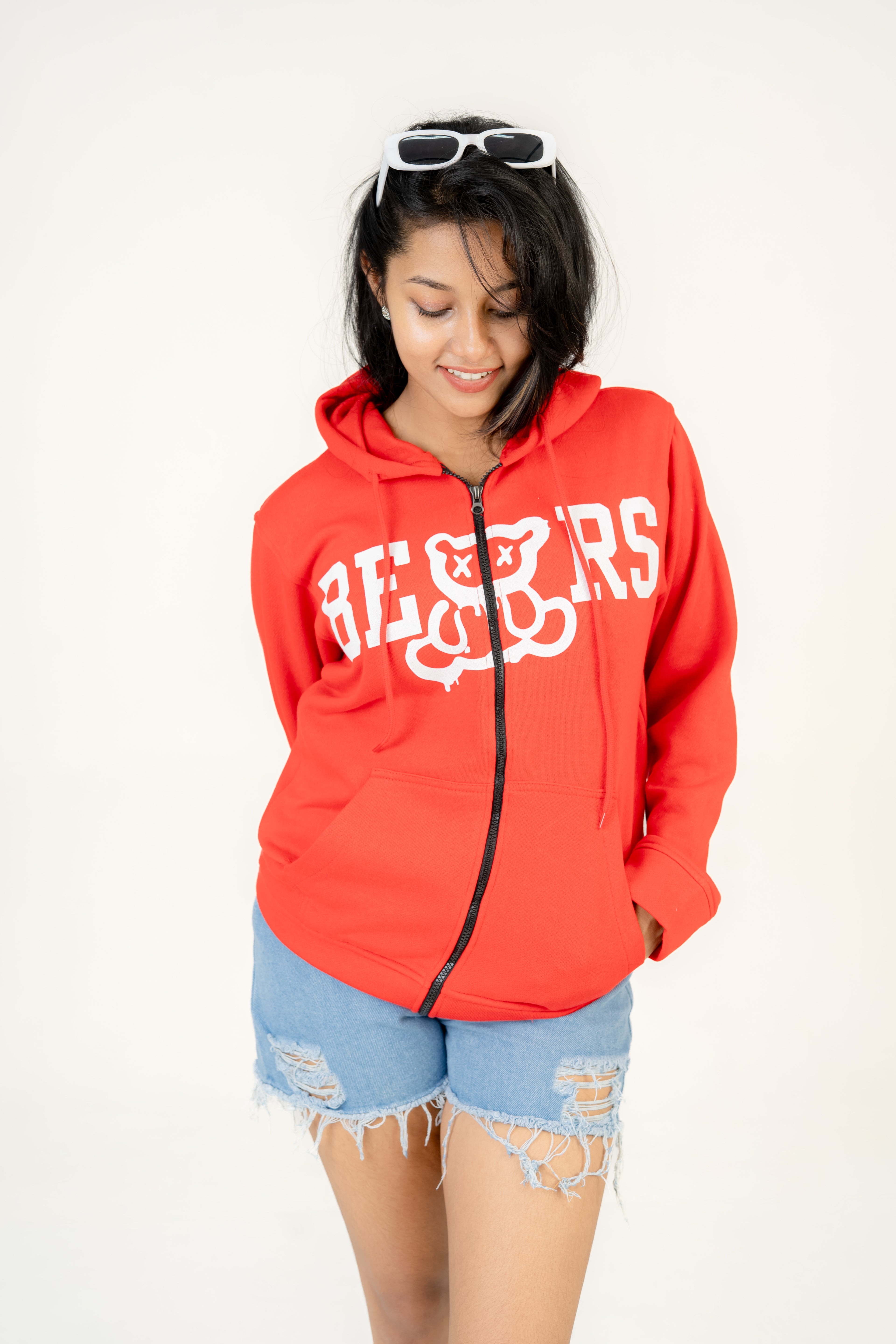 Bears Red Fleece Hoodie With Zipper