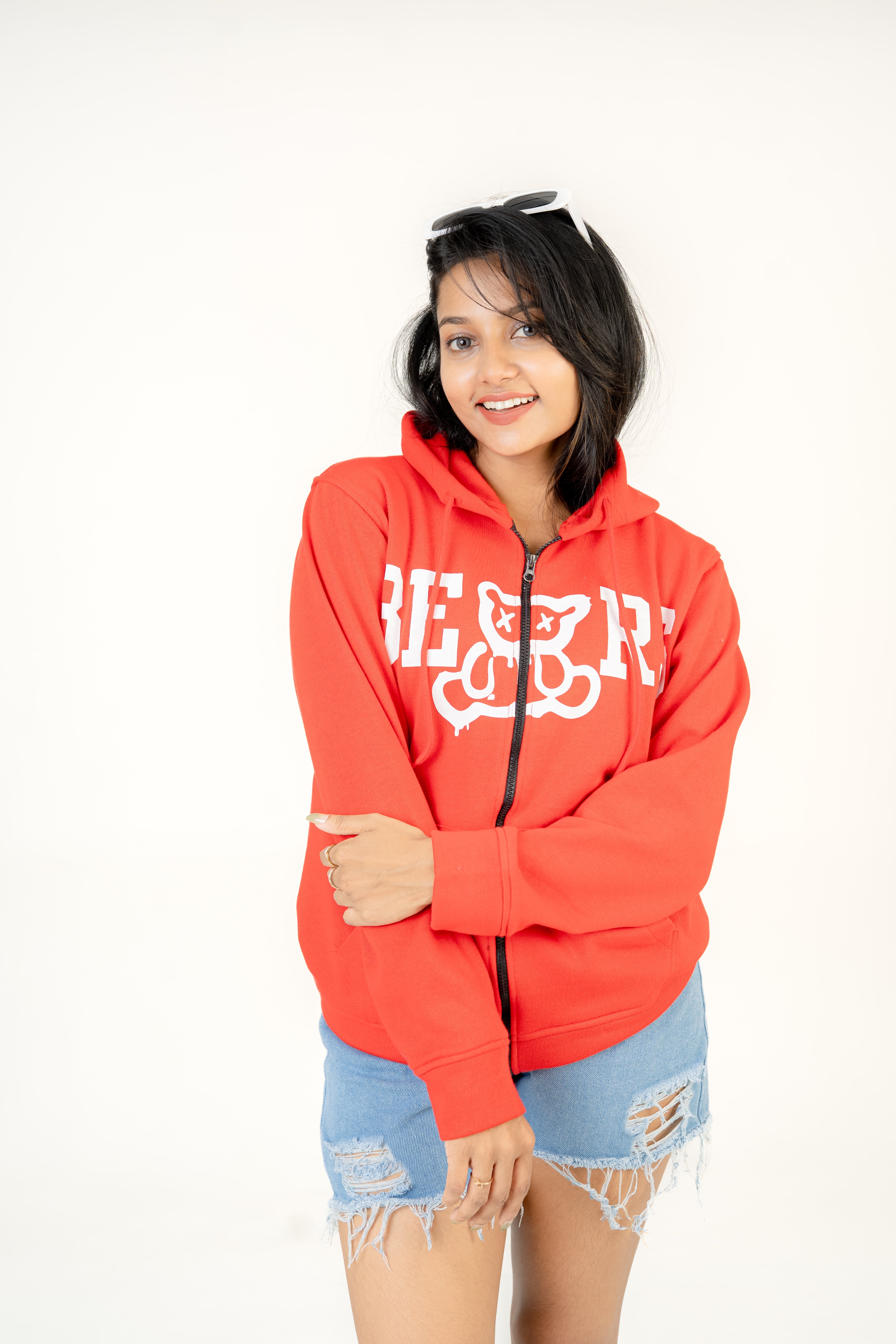 Bears Red Fleece Hoodie With Zipper