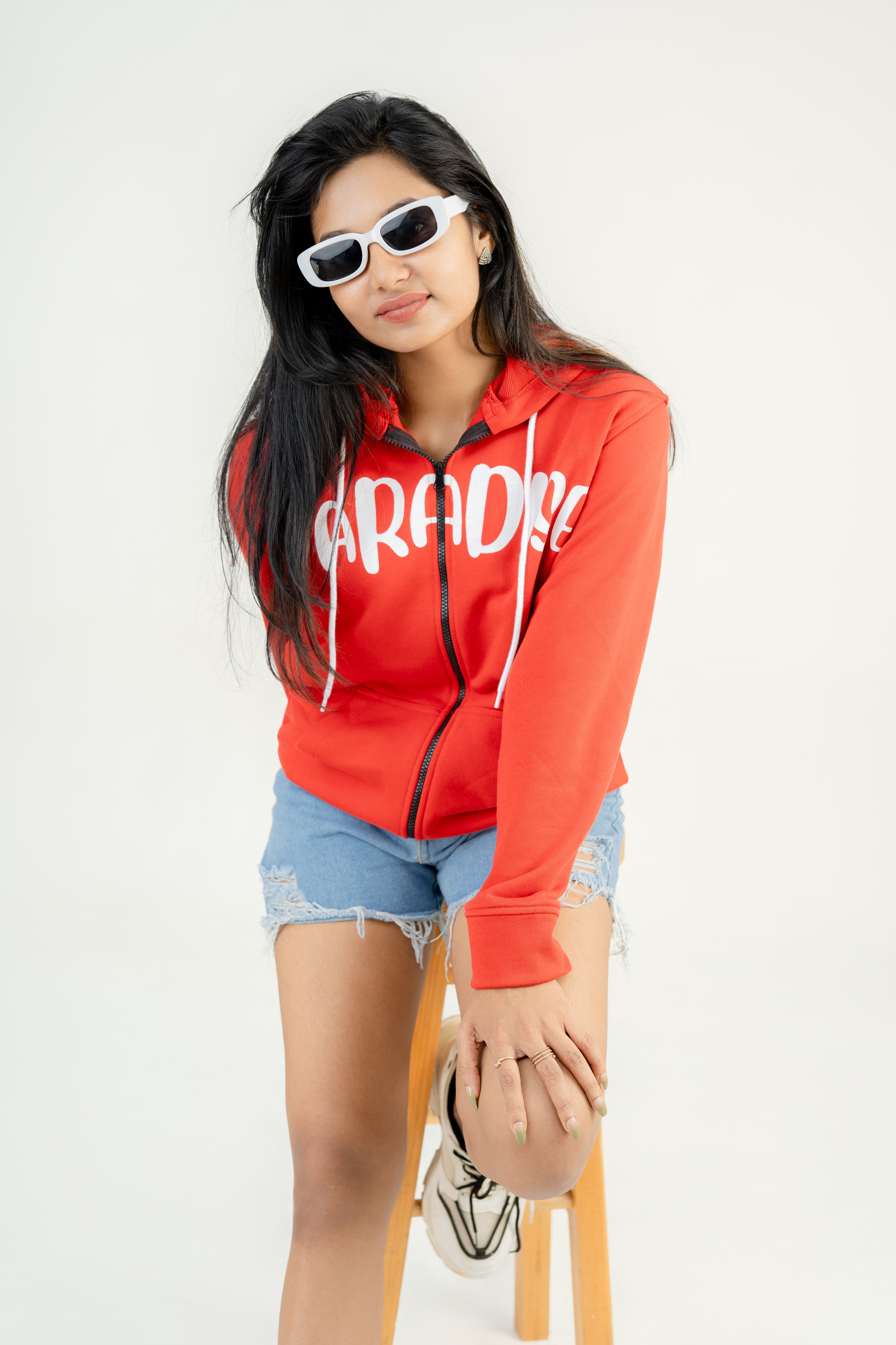 Paradise Red Fleece Hoodie With Zipper