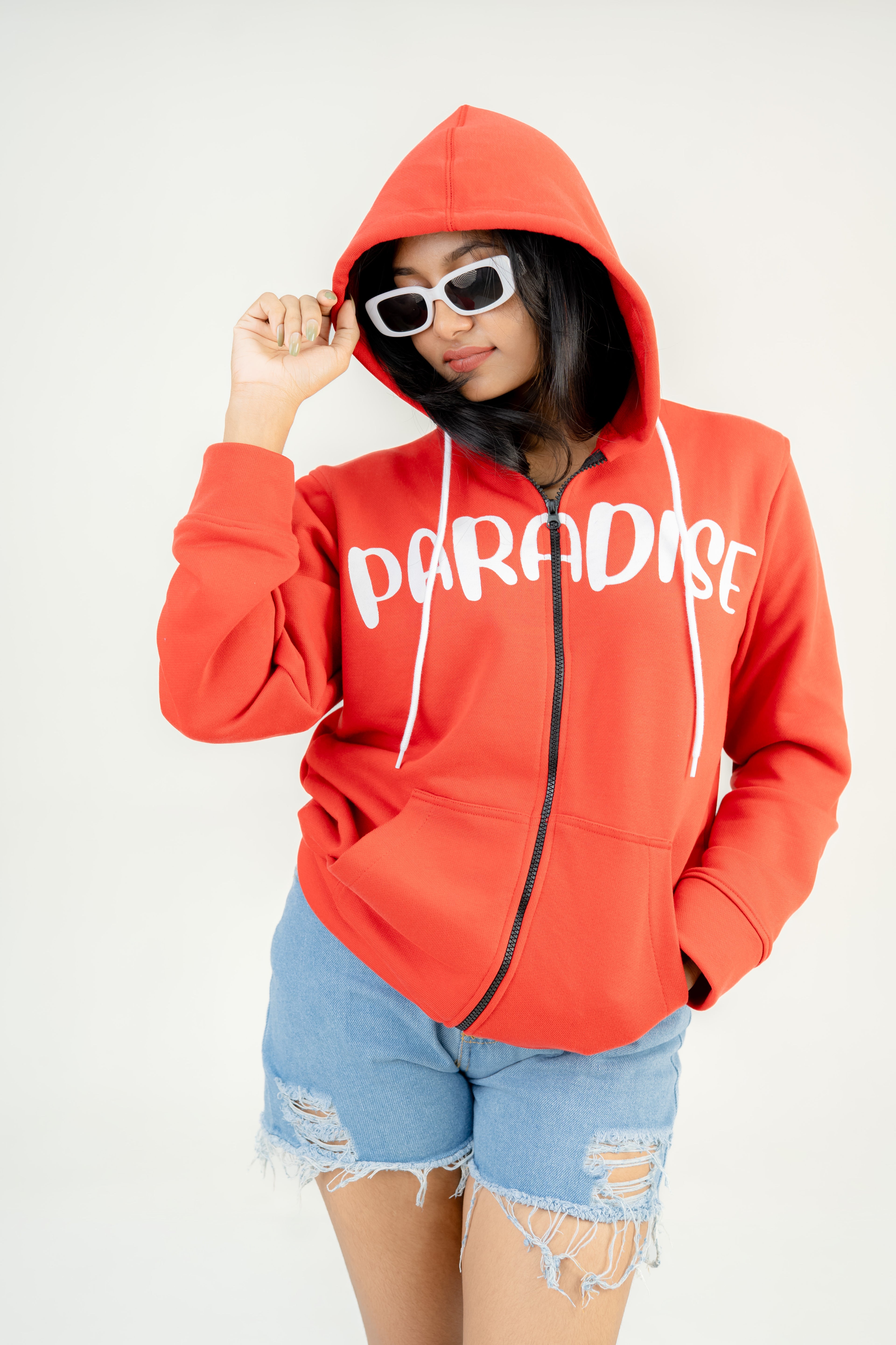 Paradise Red Fleece Hoodie With Zipper