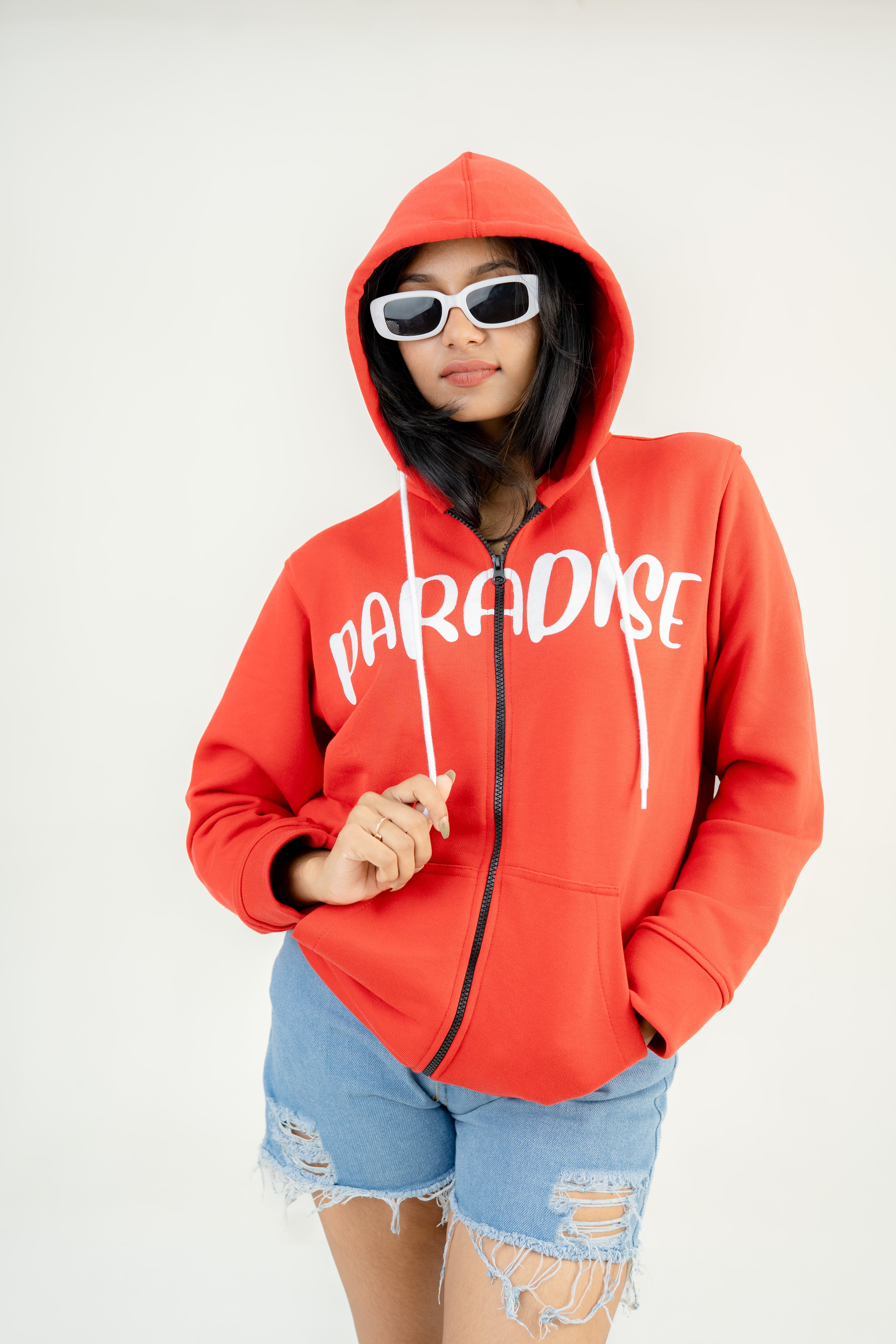 Paradise Red Fleece Hoodie With Zipper