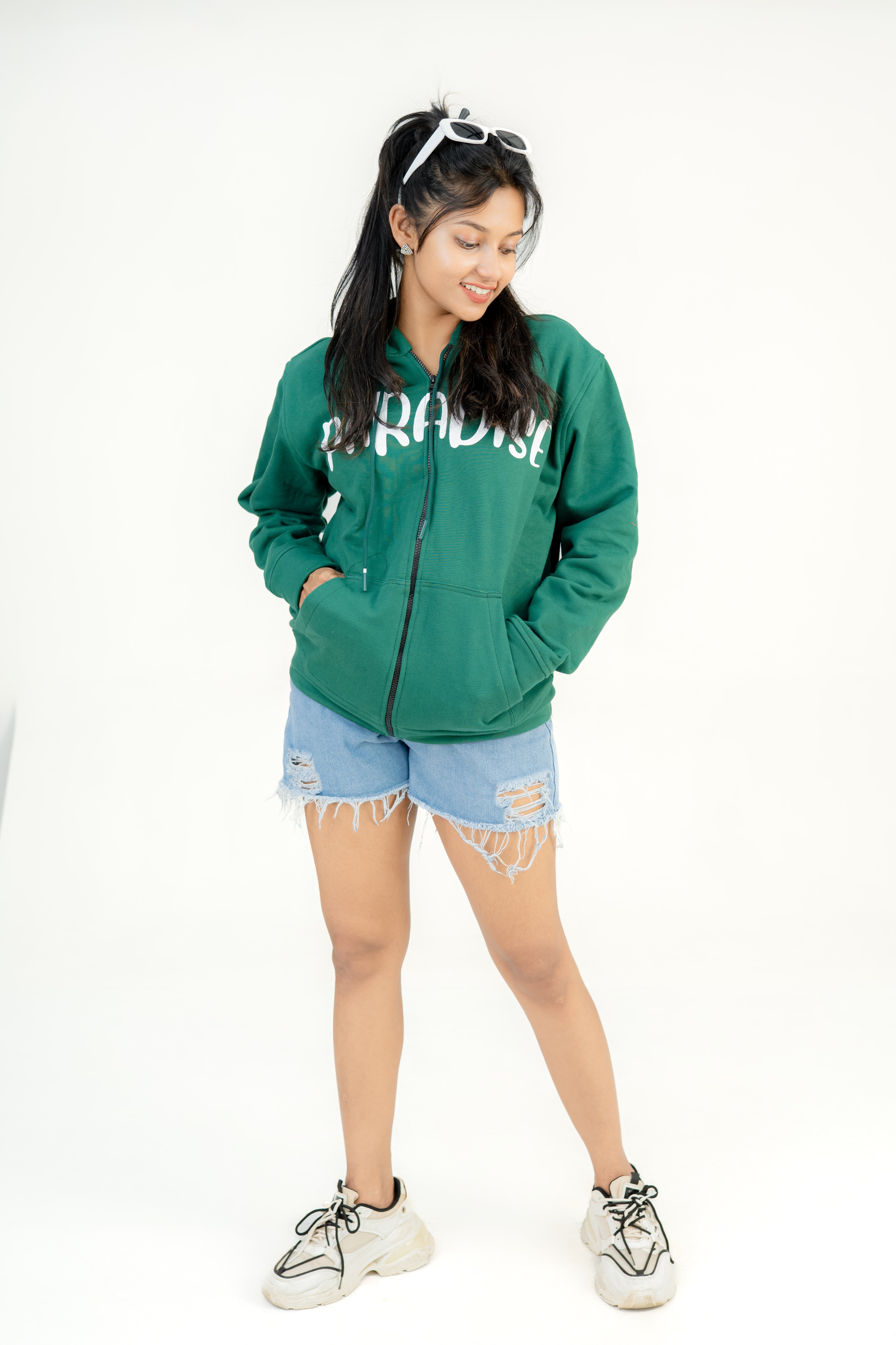 Paradise Green Fleece Hoodie With Zipper