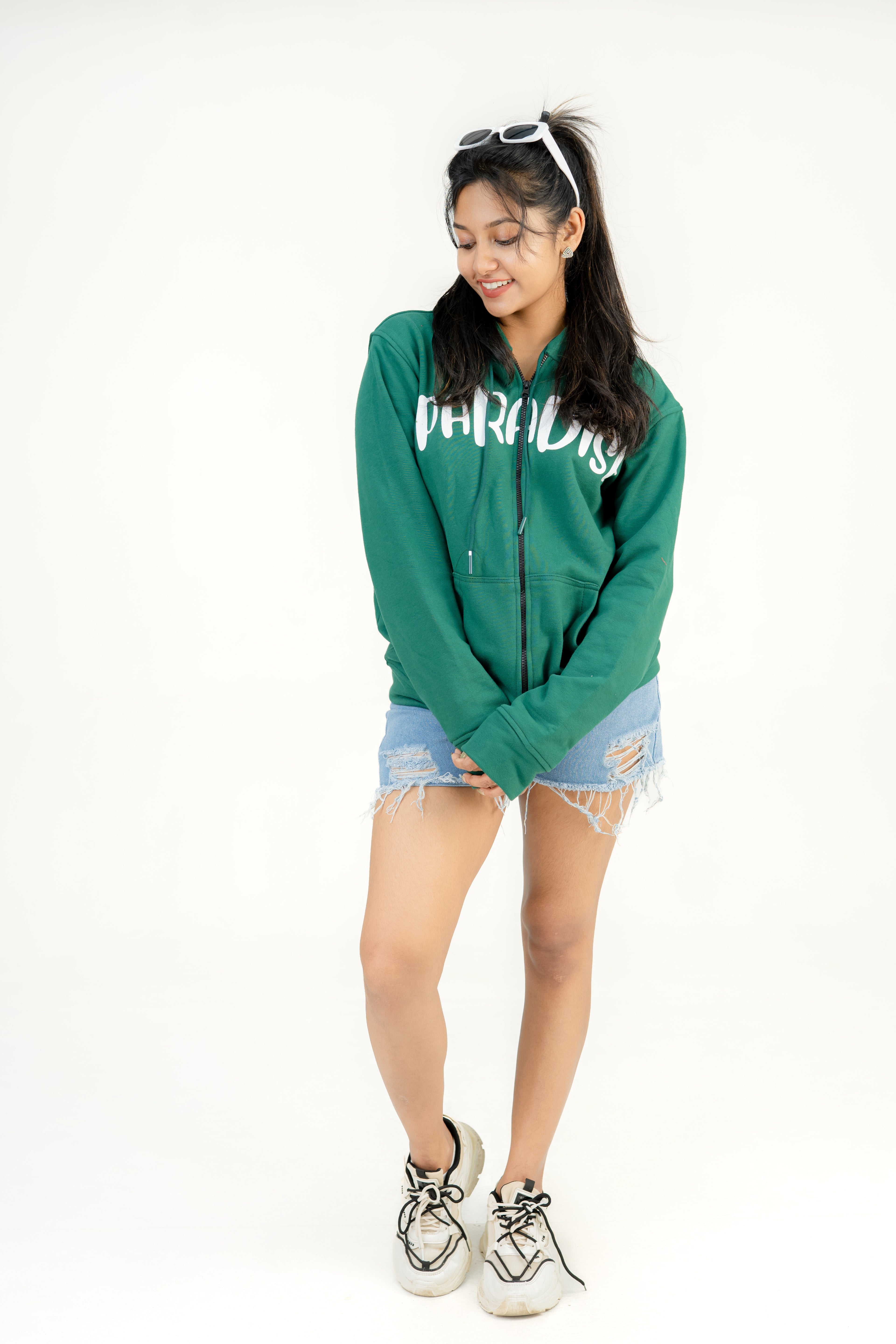 Paradise Green Fleece Hoodie With Zipper