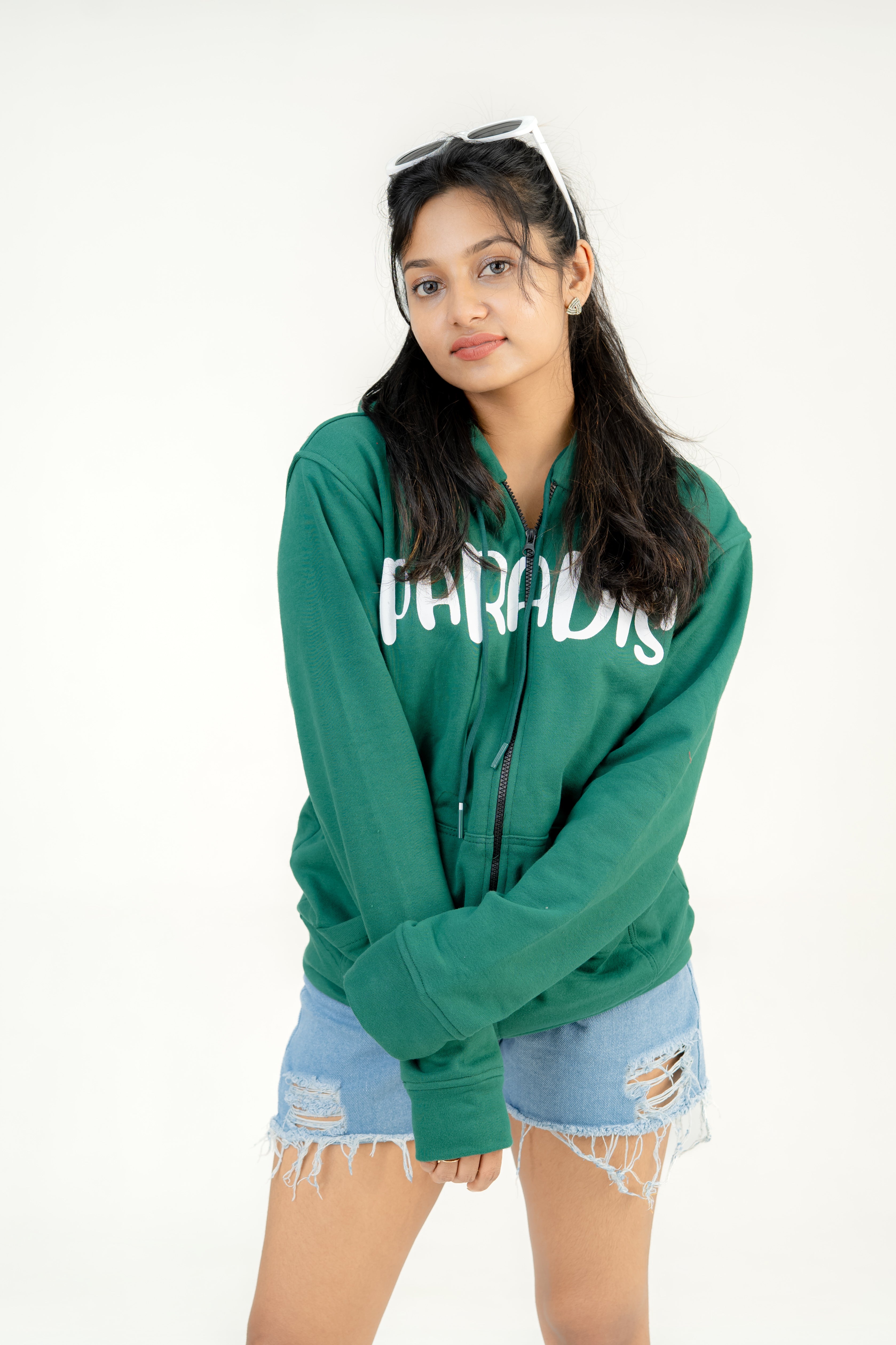 Paradise Green Fleece Hoodie With Zipper