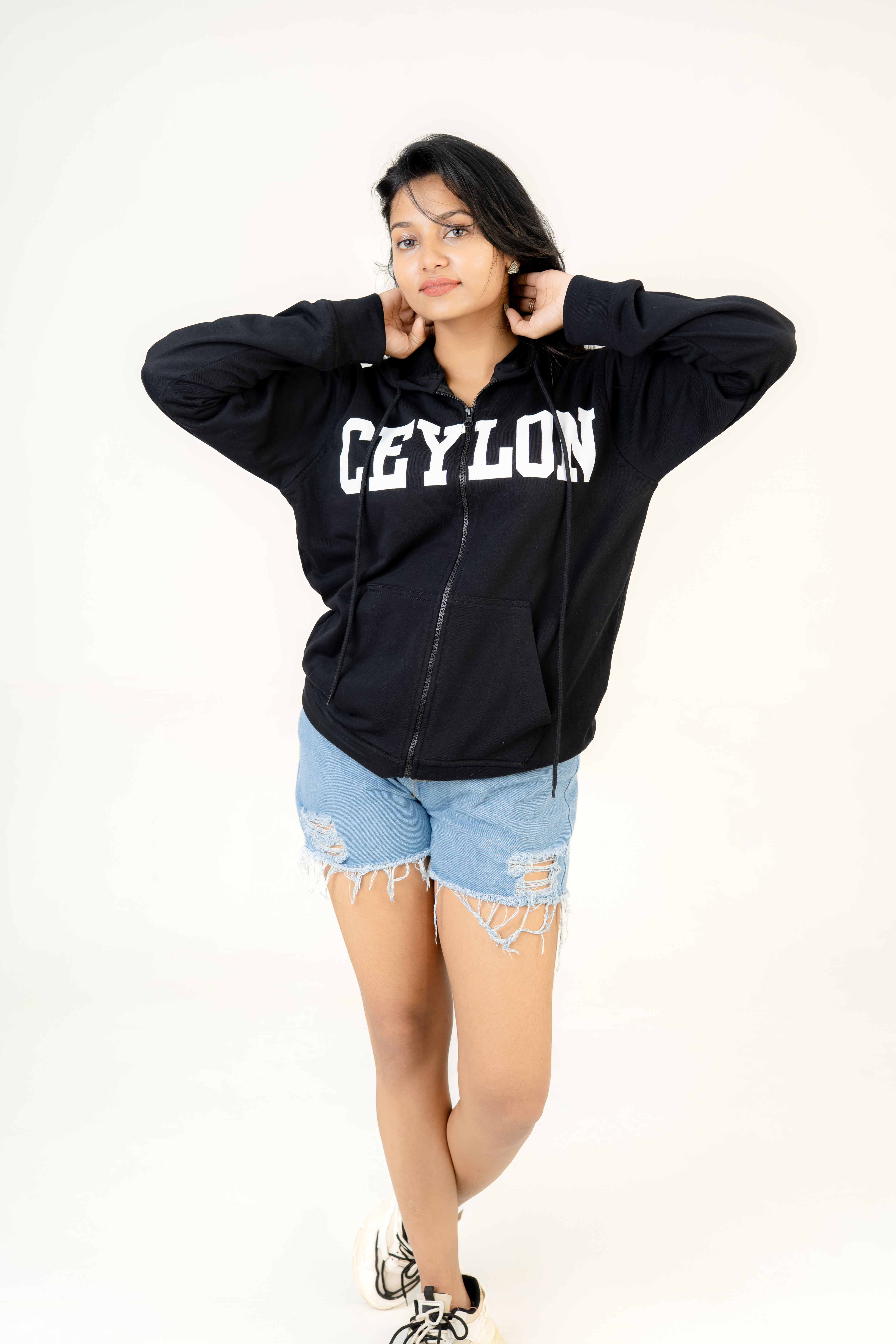 Ceylon Black Fleece Hoodie With Zipper