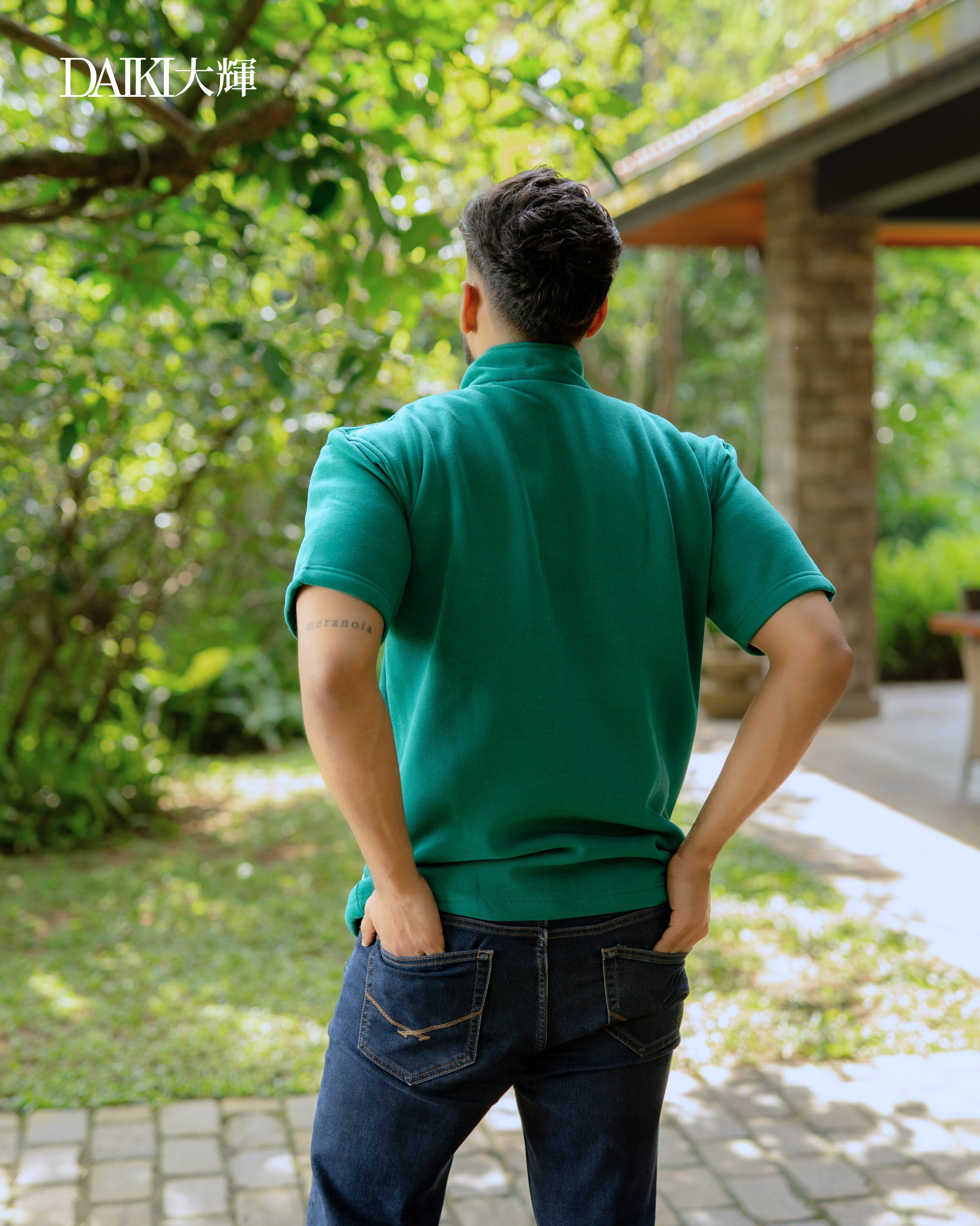 NYC Embroidered Green  Half Zip Turtleneck  Oversize T-shirt