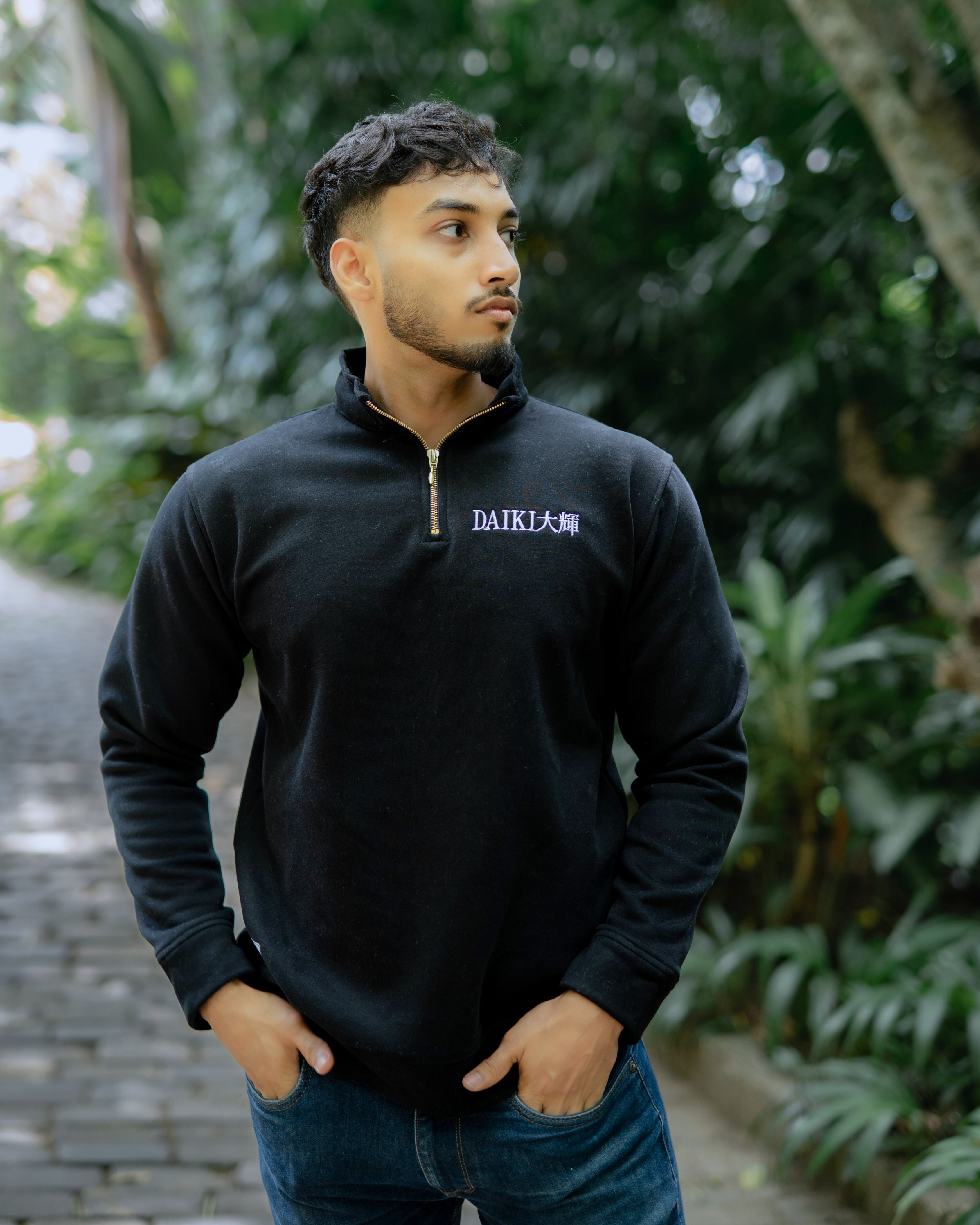 Black Fleece Turtleneck Sweatshirt With Zip