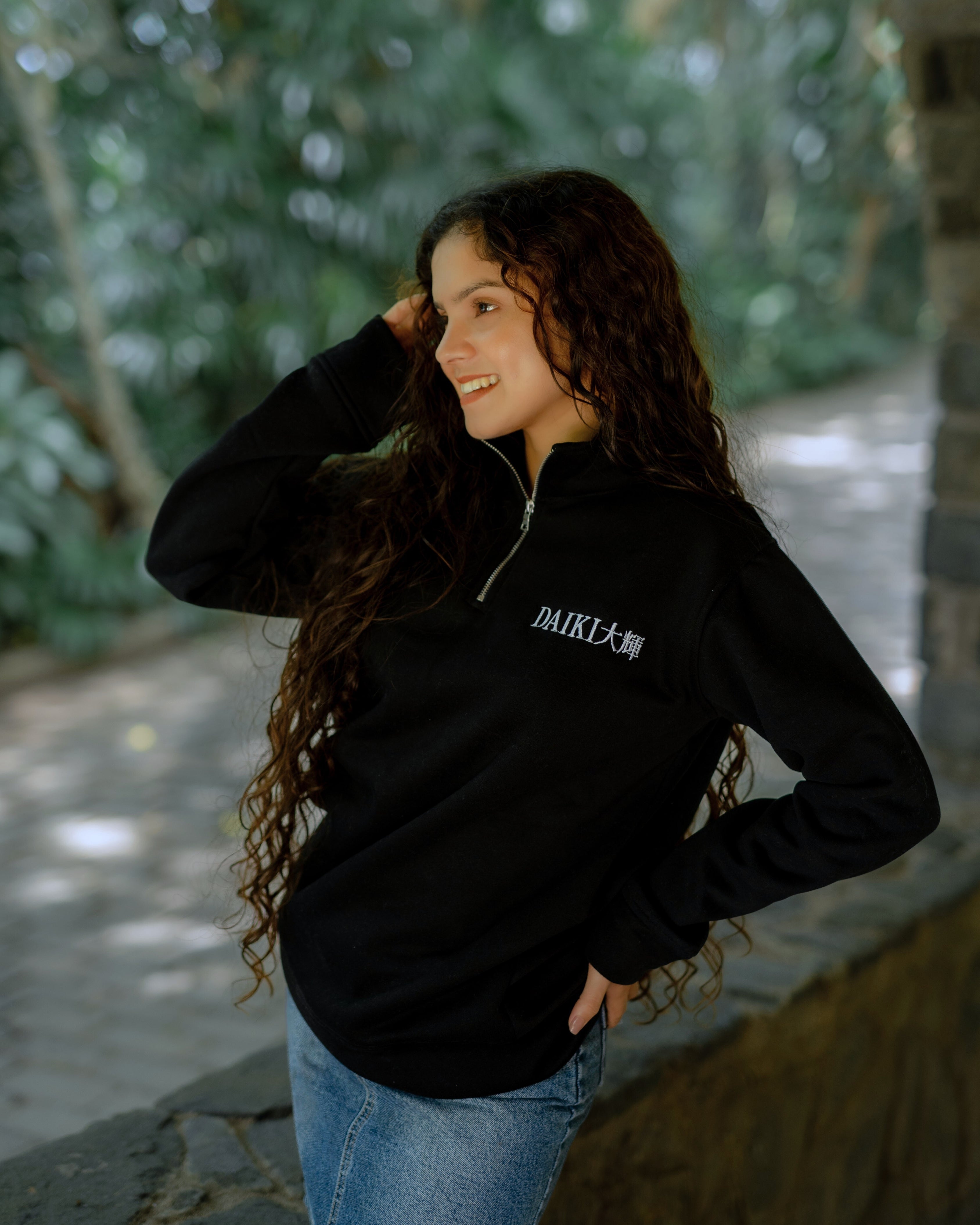 Black Fleece Turtleneck Sweatshirt With Zip