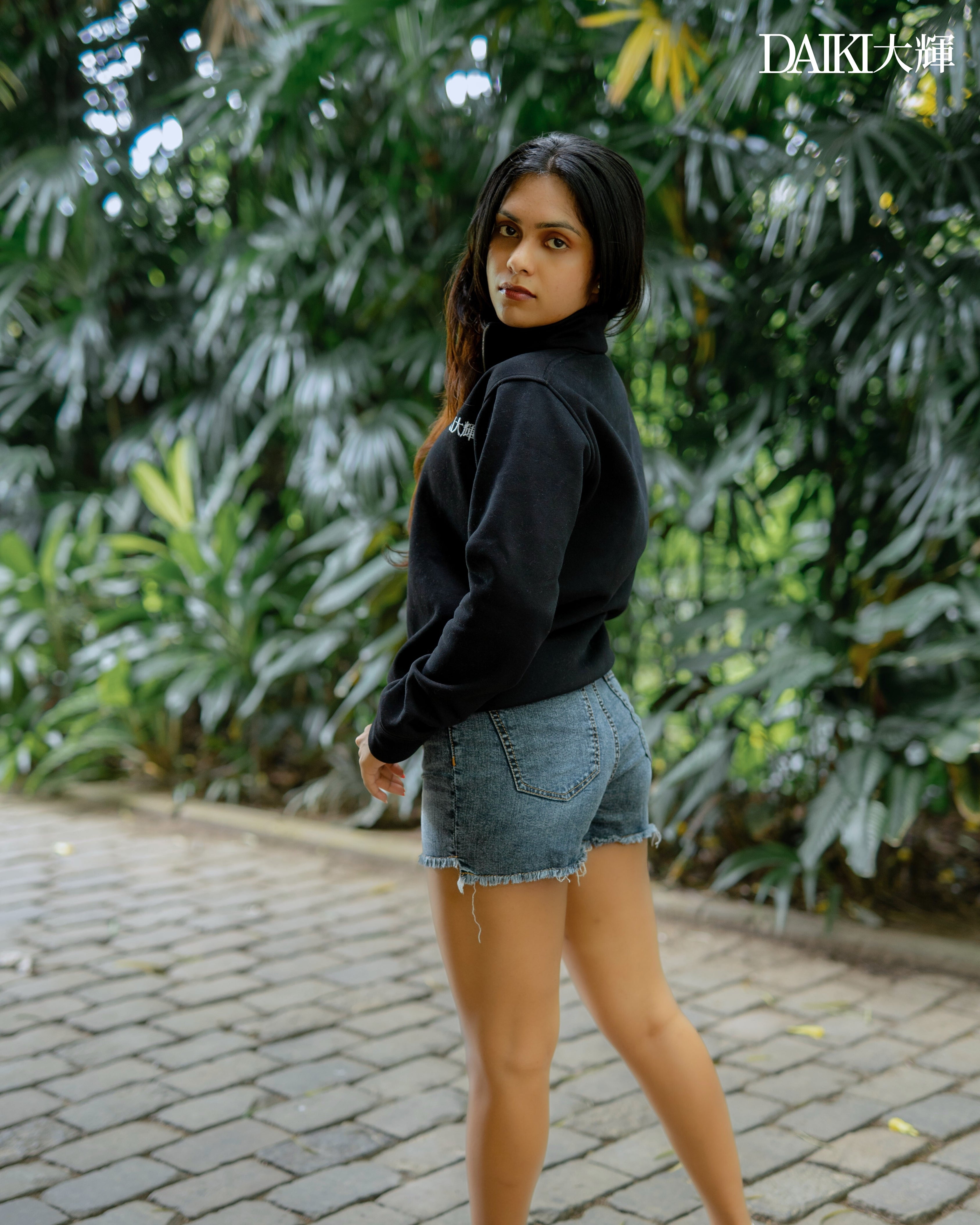 Black Fleece Turtleneck Sweatshirt With Zip