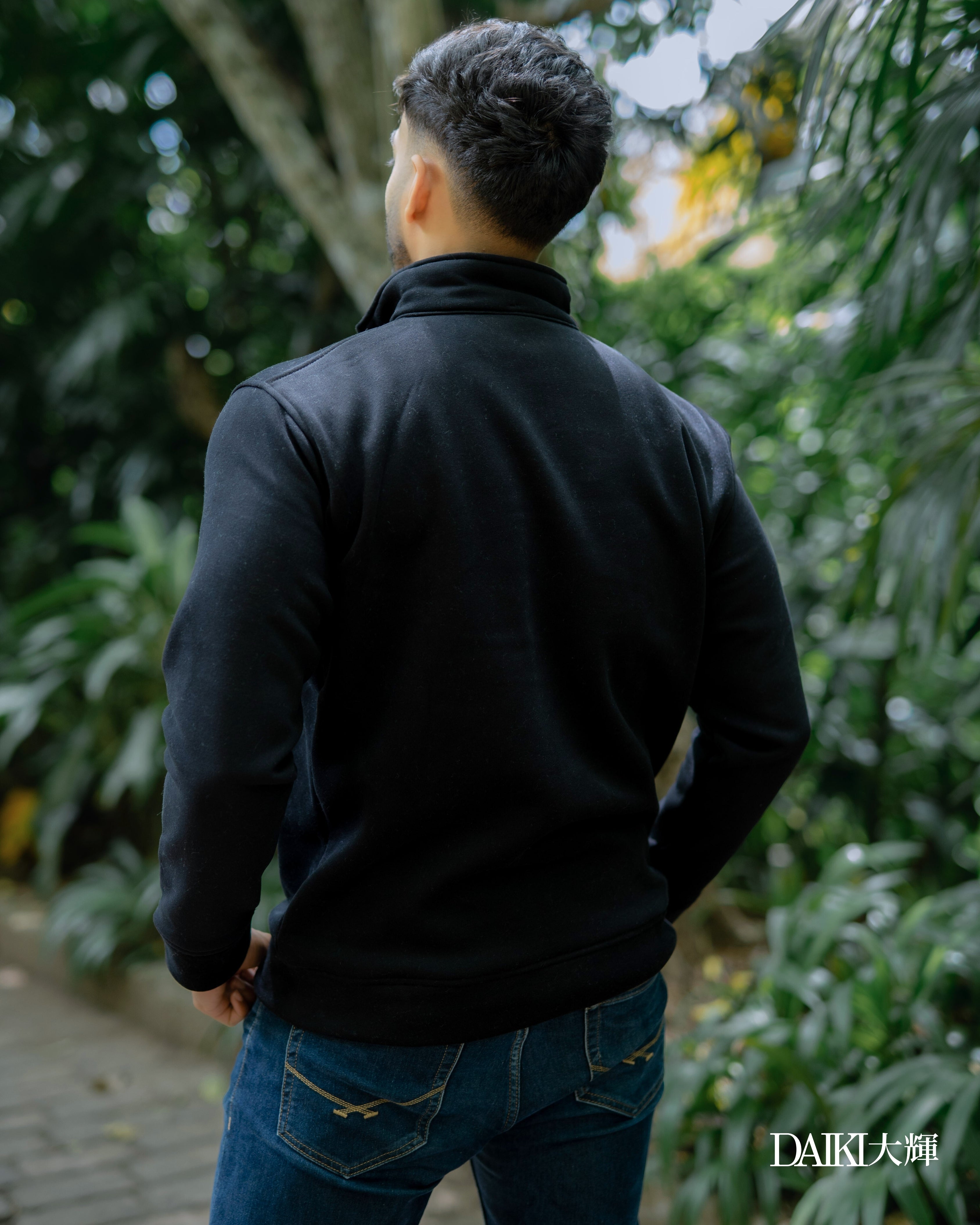 Black Fleece Turtleneck Sweatshirt With Zip